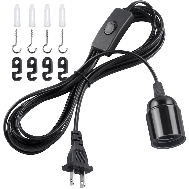 DiCUNO Extension Hanging Lantern Cord Cable, E26 Pendant Light Lamp Socket, On-Off Switch Close to Polarized Plug, 13 Feet, Medium Base for Grow, Plant, Ceiling Lights Fixture, Black, 1 Pack 13ft - Black - NewNest Australia