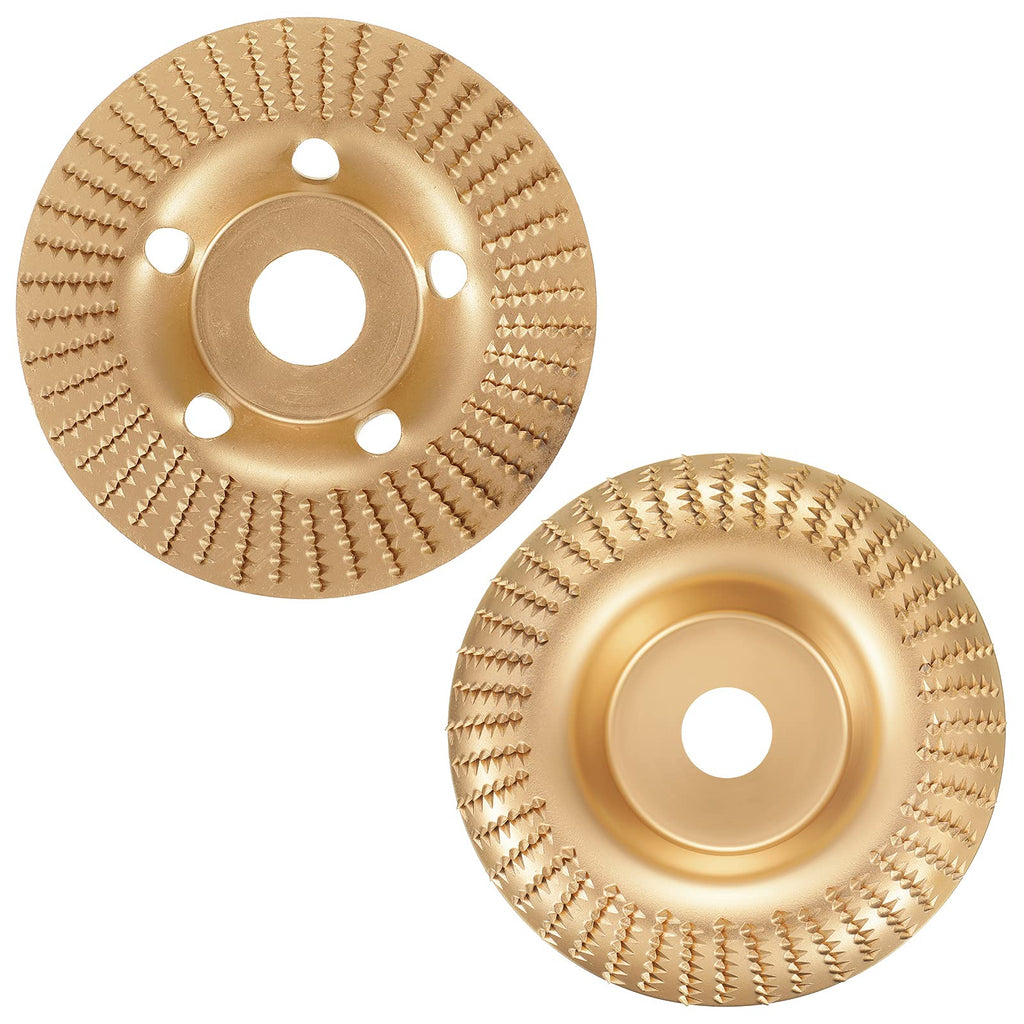 2 Pieces Tungsten Carbide Grinding Wheel Disc Bore Wood Carving Disc Includes 5-Holes Flat Grinder Shaping Abrasive Disc and Arc Wood Carving Grinding Disc for Wood Trimming Polishing, Golden - NewNest Australia