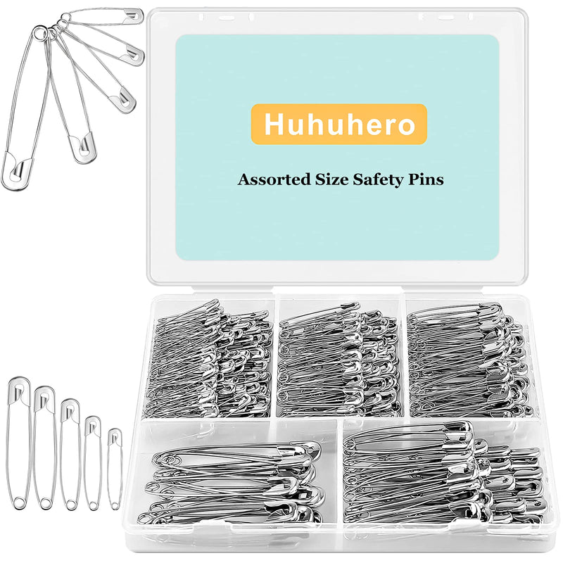 Safety Pins Assorted, 340 PCS Nickel Plated Steel Large Safety Pins Heavy Duty, 5 Different Sizes Safety Pin, Safety Pins Bulk (Silver) Silver - NewNest Australia