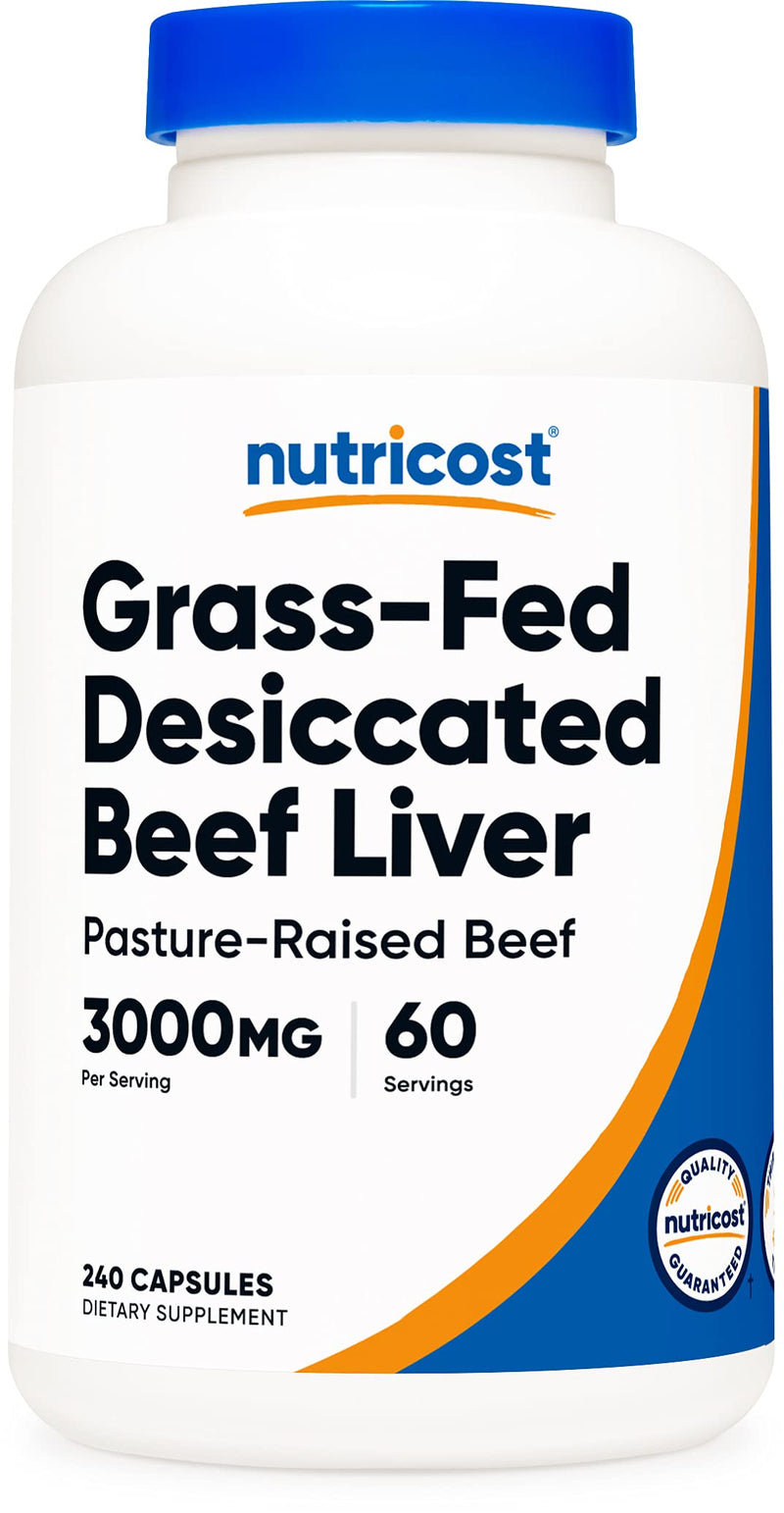 Nutricost Grass Fed Desiccated Beef Liver Capsules 240 Capsules, 3000mg (750mg Per Cap) - No Hormones, Non-GMO, Gluten Free, Pasture-Raised, Free Range Beef - NewNest Australia