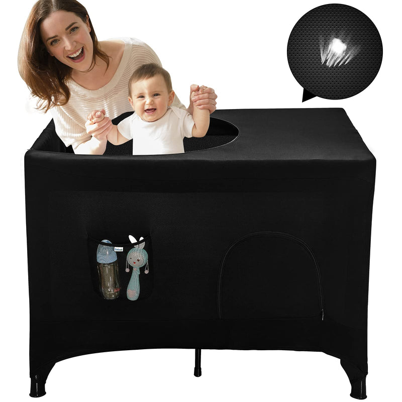 Pack N Play Blackout Cover, Hiaksedt Crib Canopy Cover for Pack and Play, Breathable Blackout Tent for Travel Crib, Portable Stretchy Netting Cover for Indoor Outdoor Travel Playard Black - NewNest Australia