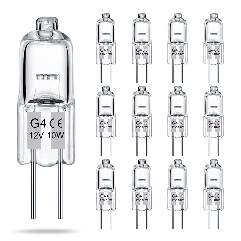G4 Bulb 12 Pack Crystal Clear Halogen Light Bulb 2 Pin 12V 10W JC T3 Bi-Pin G4 Base Dimmable 2700K Warm White 2 Prong Light Bulb for Under Cabinet Puck Light, Chandeliers, Landscape Lighting 10.0 Watts - NewNest Australia