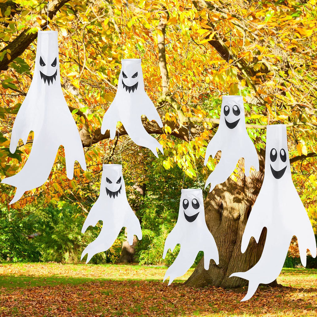 6 Pieces 43 Inch 18 Inch Halloween Ghost Windsocks with Hanging Clip Ghost Hanging Flags Halloween Ghost Wind Decors Halloween Outdoor Decorations for Home Yard Outdoor Decor Party Supplies - NewNest Australia