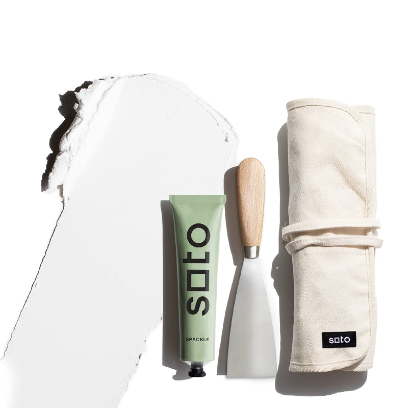 soto Premium SPACKLE 7-Piece KIT. Includes: Spackle, Key, Knife, Sandpaper, Gloves, Towel, Cotton Tool Storage Case. Use on: Walls, Ceiling, Furniture, Cabinets (No. 01 Perfect White) No. 01 Perfect White - NewNest Australia