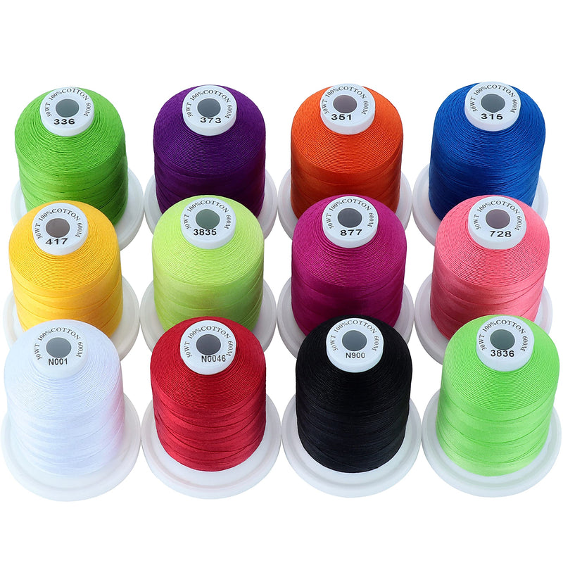 New brothread - 15 Options - Multi-Purpose 100% Mercerized Cotton Threads 30WT(50S/3) 600M Each Spool for Quilting, Sewing and Embroidery -12 Bright Colors 12 Bright Colors - NewNest Australia