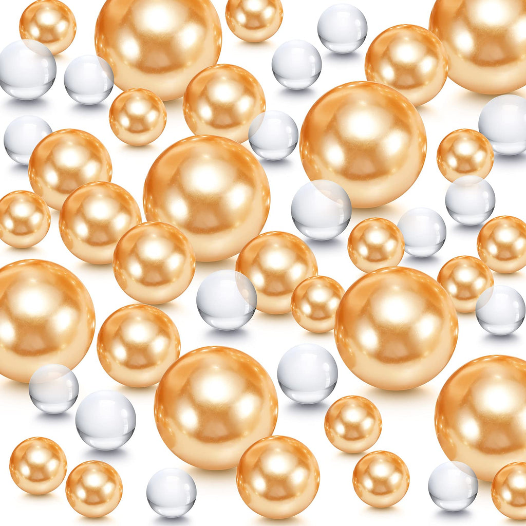 Hicarer 10000 Pieces Transparent Water Gels and 100 Pieces Simulated Pearl Beads for Vase Fillers Floating Water Gems Assorted Round Faux Pearl for Graduation Home Wedding Decor (Bright Gold) Bright Gold - NewNest Australia