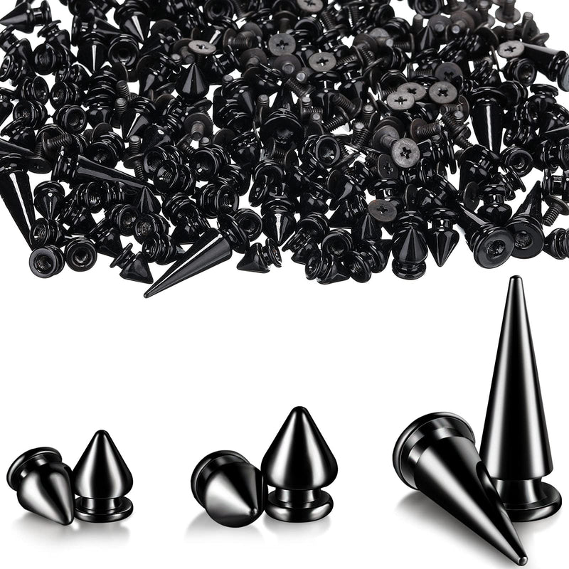 170 Pieces Multiple Sizes Cone Spikes Screwback Studs Rivets Large Medium Small Metal Tree Spikes Studs for Punk Style Clothing Accessories DIY Craft Decoration (Black) Black - NewNest Australia