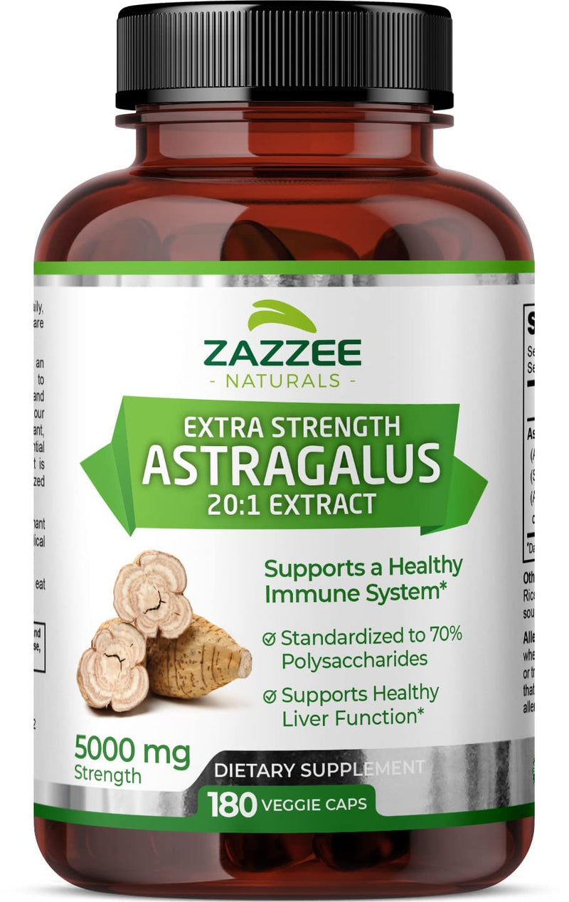 Zazzee Extra Strength Astragalus Root 20:1 Extract, 5000 mg Strength, 180 Vegan Capsules, 70% Polysaccharides, 6 Month Supply, Non-GMO and All-Natural - NewNest Australia