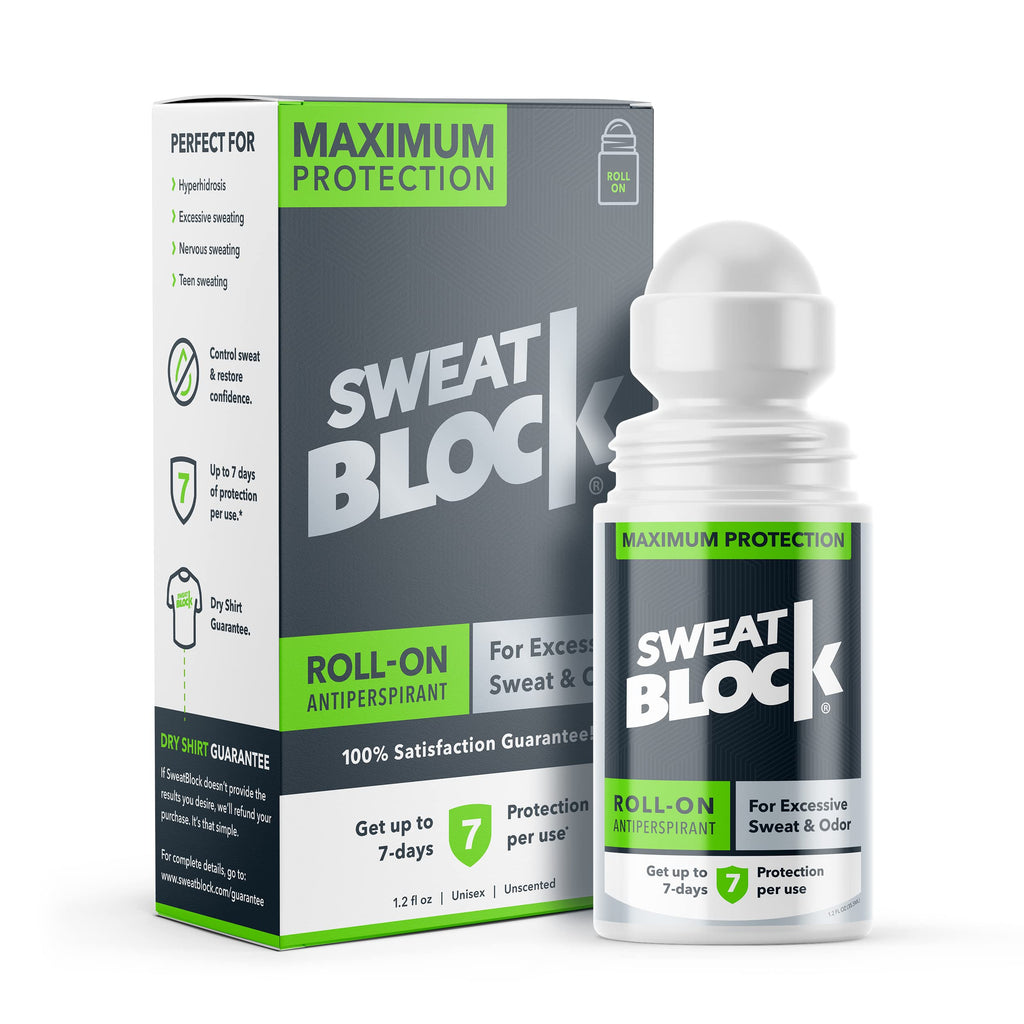 SweatBlock Antiperspirant Roll-on - Maximum Clinical Strength with DRIBOOST | Treat Hyperhidrosis, Excessive Sweat & Odor | Up to 7 Days Sweat Control Per Use | Unisex | 1.2 FL OZ - NewNest Australia