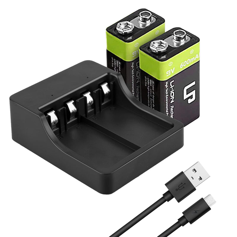9V Rechargeable Battery Charger Pack，LP 2-Pack 9 Volt Lithium-ion/Ni-MH/Ni-CD Batteries & 2-Bay Battery Charger for Alarms, Wireless Microphones, (2-Pack 9V Batteries with Charger) 2-Pack 9V Batteries with Charger - NewNest Australia