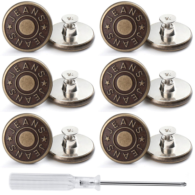 12 Sets Adjustable Buttons for Jeans, 20mm No Sew Instant Metal Buttons, Removable Jean Buttons Replacement Repair Kit with Threads Rivets and Screwdriver - NewNest Australia