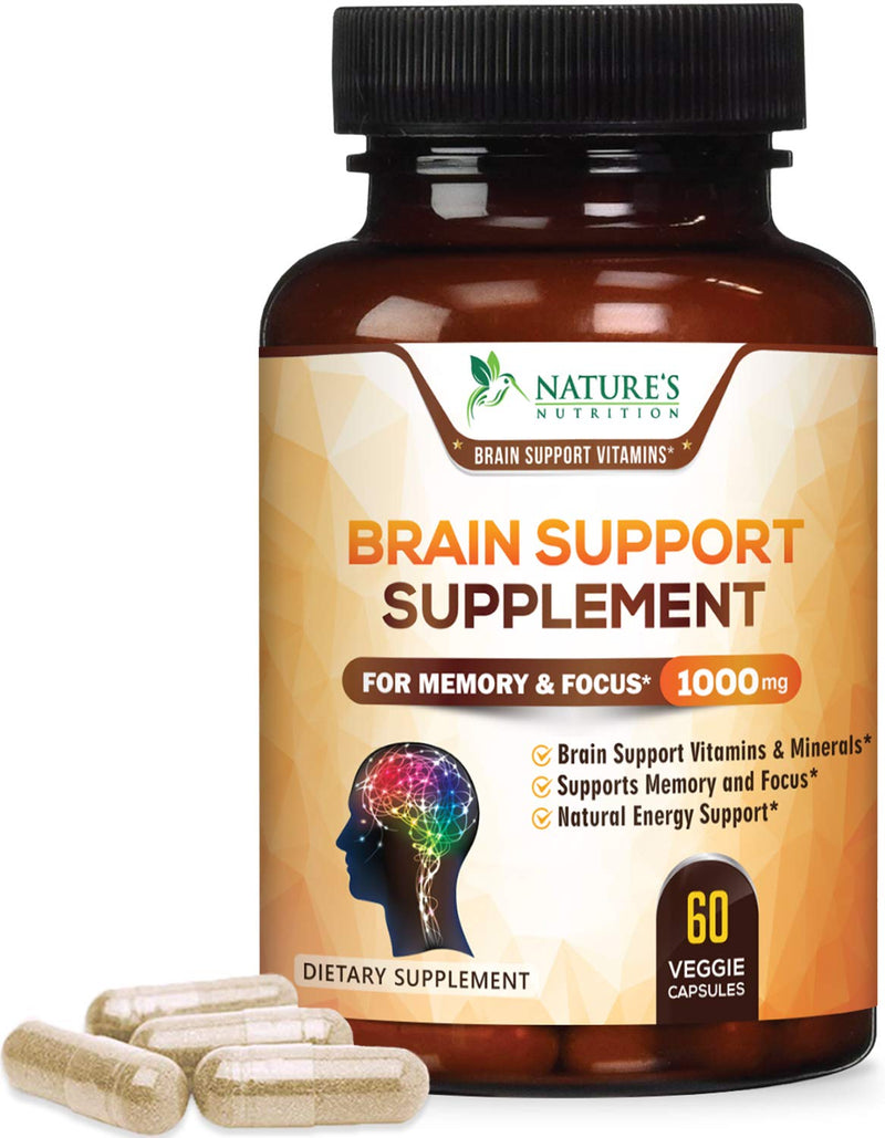 Brain Support Supplement - Premium Nootropic Brain Support - Bottled in USA - Naturally Supports Focus and Clarity, Assists Concentration with Dmae, Bacopa Monnieri - 60 Capsules - NewNest Australia