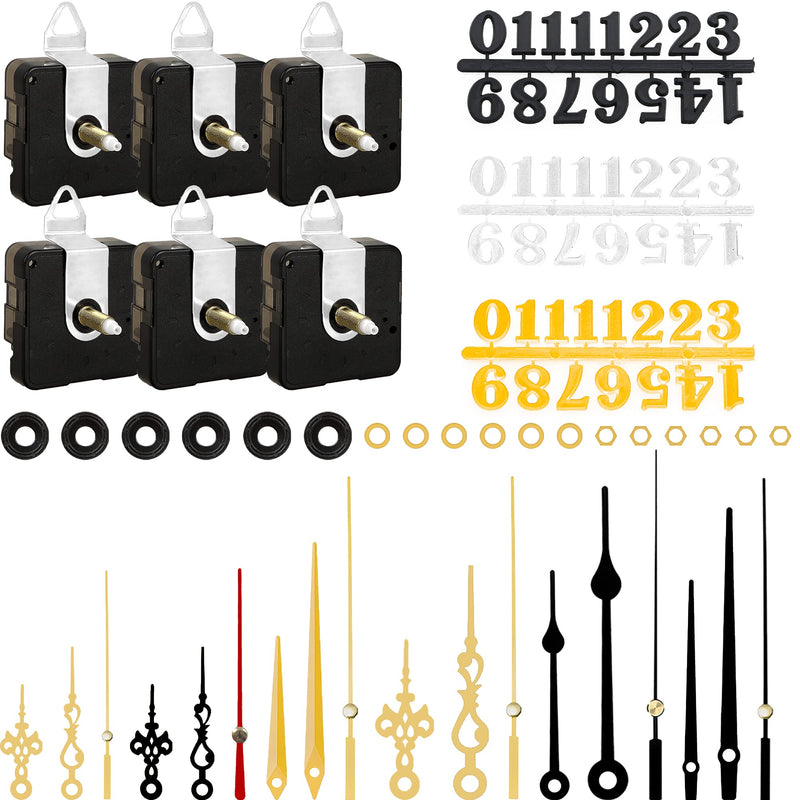 6pcs High Torque Quartz Clock Movement Mechanism Replacement Clock Numerals Kit with 6 Different Pairs of Hands Clock for DIY Wall Clock Handicrafts Repair Clock Parts 21.5mm - NewNest Australia