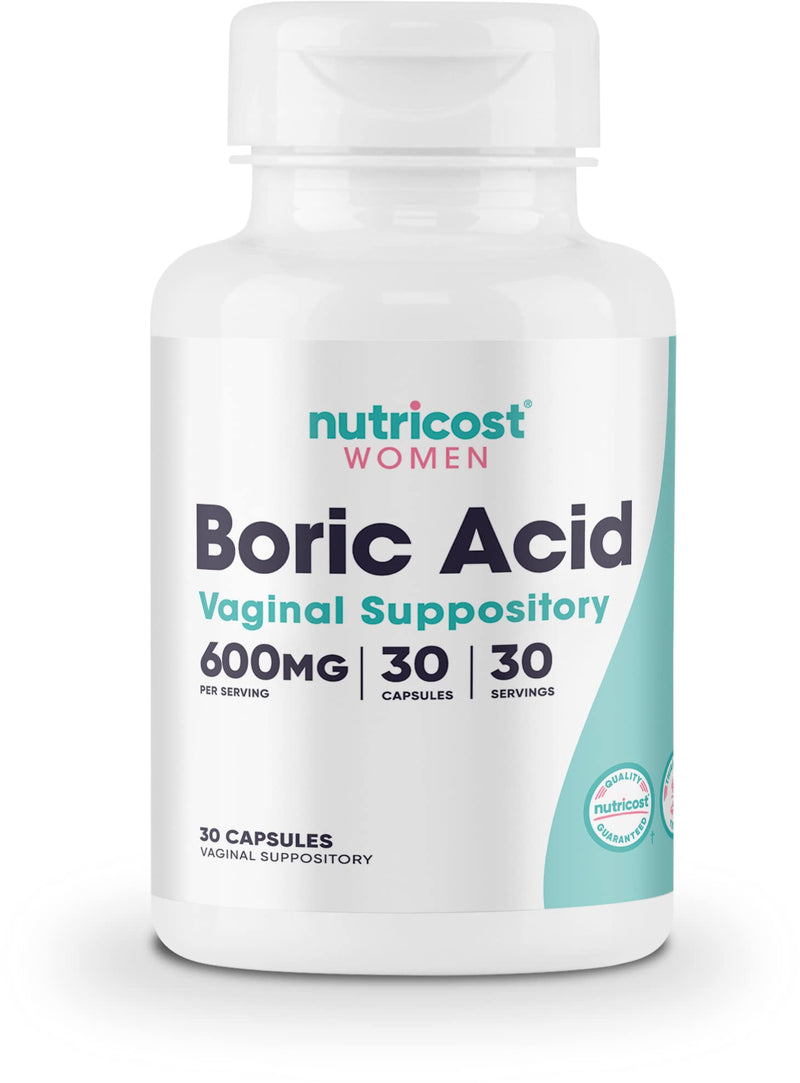 Nutricost Boric Acid 600mg, 30 Capsules - Vaginal Suppository - Non-GMO - NewNest Australia