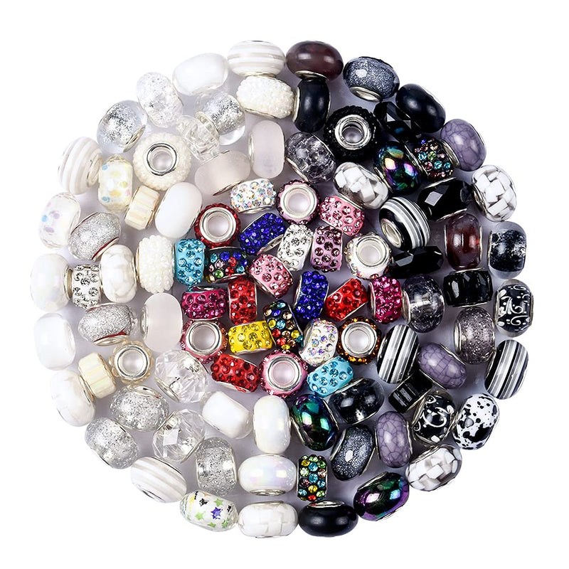 Aipridy Assortment European Large Hole Beads Spacer Beads Rhinestone Craft Beads for DIY Charms Bracelet Jewelry Making (Black-White) Black-White - NewNest Australia