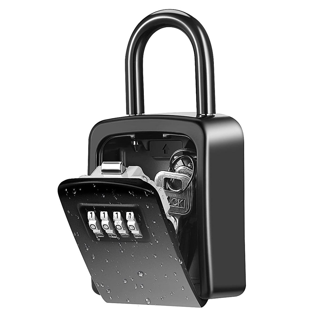 Key Lock Box, (NEW VERSION) Wall Mounted Key Safe Box, Weatherproof 4 Digit Combination Key Storage Lock Box, 5 Keys Capacity Lockbox with Removable Shackle for Indoor Outdoor, Small Size 3.66inch Black - NewNest Australia