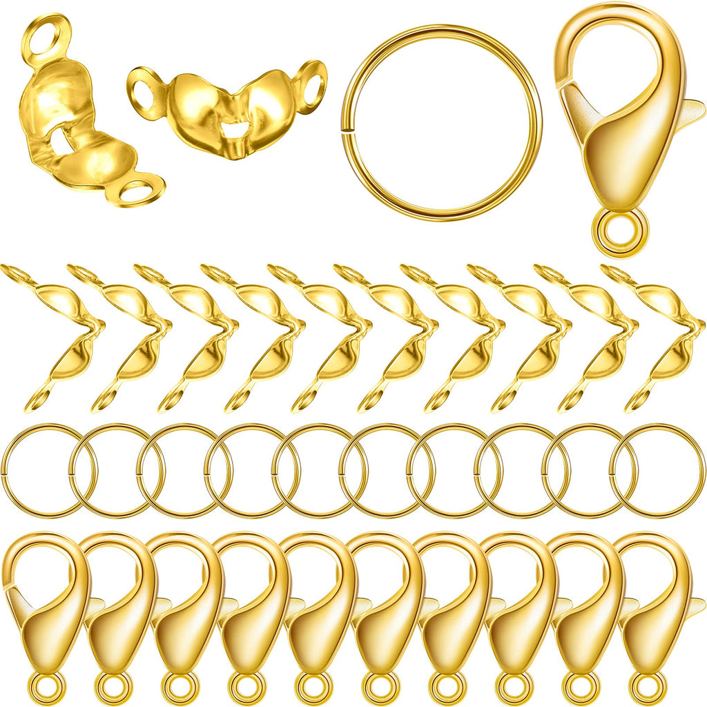 450 Pieces Jewelry Making Accessories Set Includes 200 Pieces Bead Tips Knot Covers 200 Pieces Open Jump Ring Connectors and 50 Pieces Lobster Claw Clasps for DIY Jewelry Crafts Making (Gold) Gold - NewNest Australia