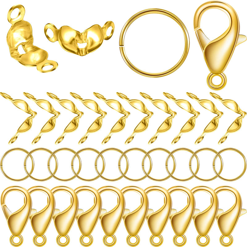 450 Pieces Jewelry Making Accessories Set Includes 200 Pieces Bead Tips Knot Covers 200 Pieces Open Jump Ring Connectors and 50 Pieces Lobster Claw Clasps for DIY Jewelry Crafts Making (Gold) Gold - NewNest Australia