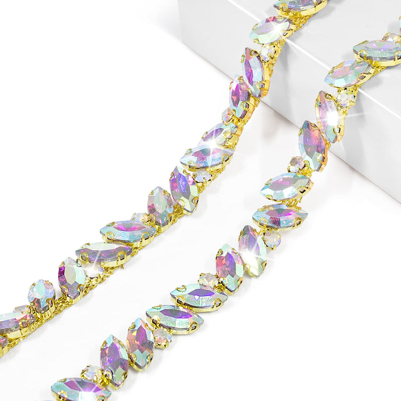 OIIKI 1 Yard Shiny Crystal Rhinestone Trim Chain Applique, Bling Decor Flexible Sewing Bridal Costume Beaded Embellishment Sparky Jewelry DIY Crafts for Necklace Bag Wedding Parties -Gold, AB Color 1 yard AB Color crystal chain - NewNest Australia