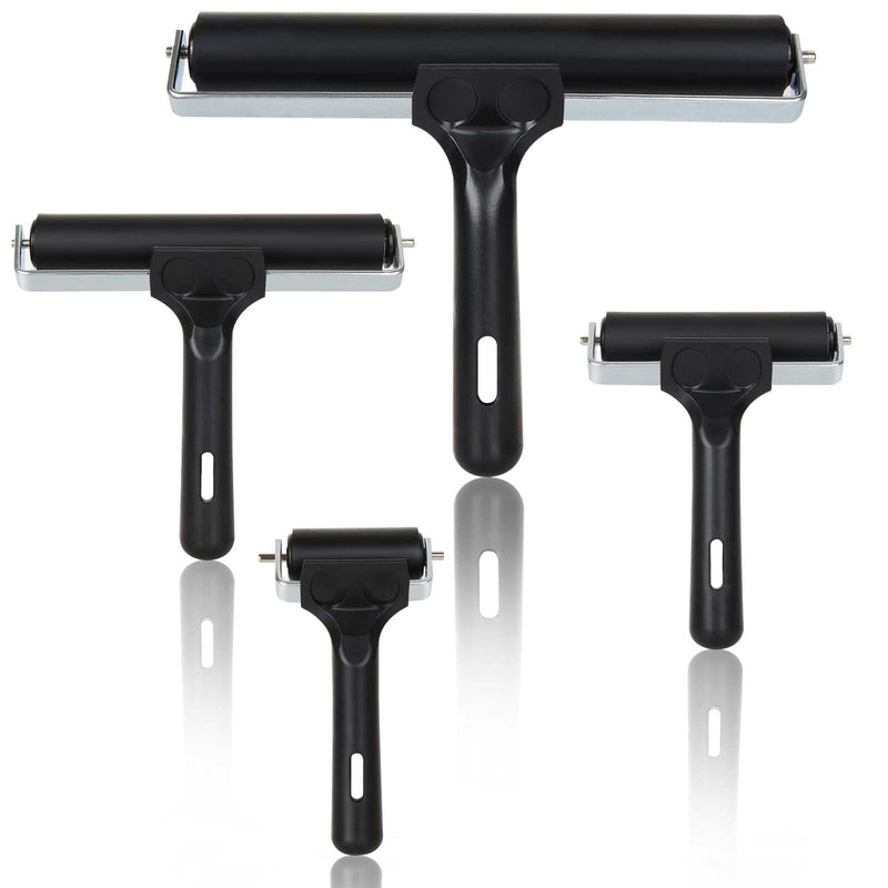 ZOEYES 4 Pack Rubber Brayer Roller, Vinyl Rubber Brayer, Ink Printmaking Roller Tool for Crafting, Painting, Ink Paint Block Stamping, Wallpapers, Gluing Application (2.4”, 4”, 5.9”, 7.9”) - Black - NewNest Australia