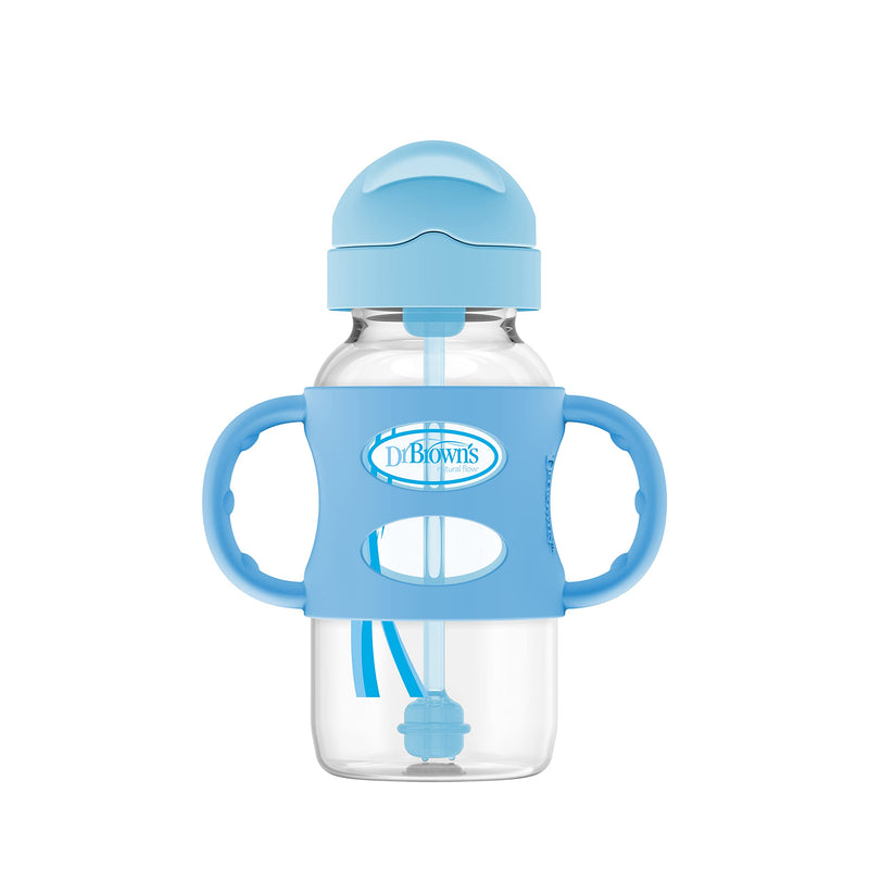 Dr. Brown's Wide-Neck Sippy Straw Bottle with Handles, Blue, 9 Ounce - NewNest Australia