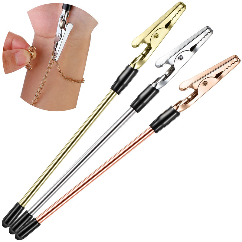 Bracelet Tool Jewelry Helper Hand Bracelet Helpers Fastening and Hooking Equipment for Jewelry Bracelet Necklace Watch Clasps Zipper Valentine's Gift 6.1 Inch, Gold Silver and Rose Gold (3 Pieces) 3 - NewNest Australia