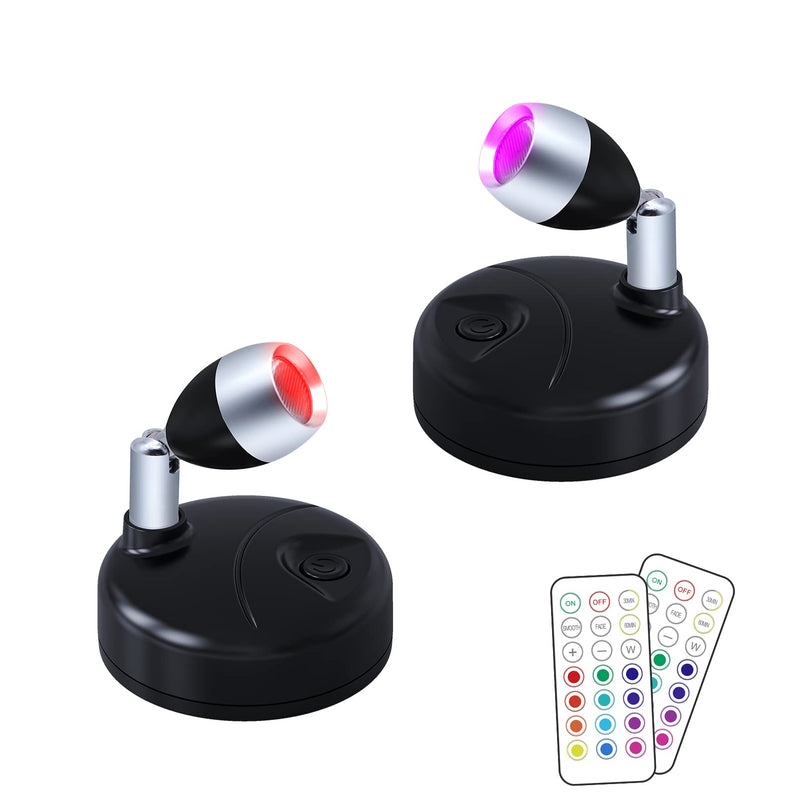 T-Dimeen LED Spot Lights Indoor Wireless Battery Operated Small Spotlight with Remote Control RGB+W Mini Accent Lights w/ Dimmer & Timer for Lighting up Artwork Painting Display (2-Pack) 2 Pack - NewNest Australia