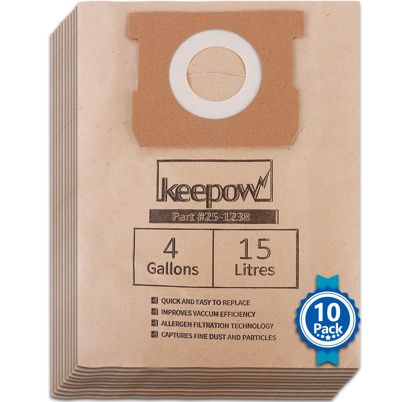 KEEPOW 25-1238 Shop Vac Bag Compatible with Stanley and Porter-Cable 4 Gallon Wet/Dry Vacuums 10 Pack - NewNest Australia