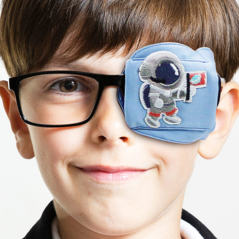 Astropic 3D Silk Eye Patch for Kids | Boys Eye Patch for Glasses | Medical Eye Patch for Children with Lazy Eye (Blue - Astronaut, Left Eye) To Cover Left Eye Grayish Blue_astronaut - NewNest Australia