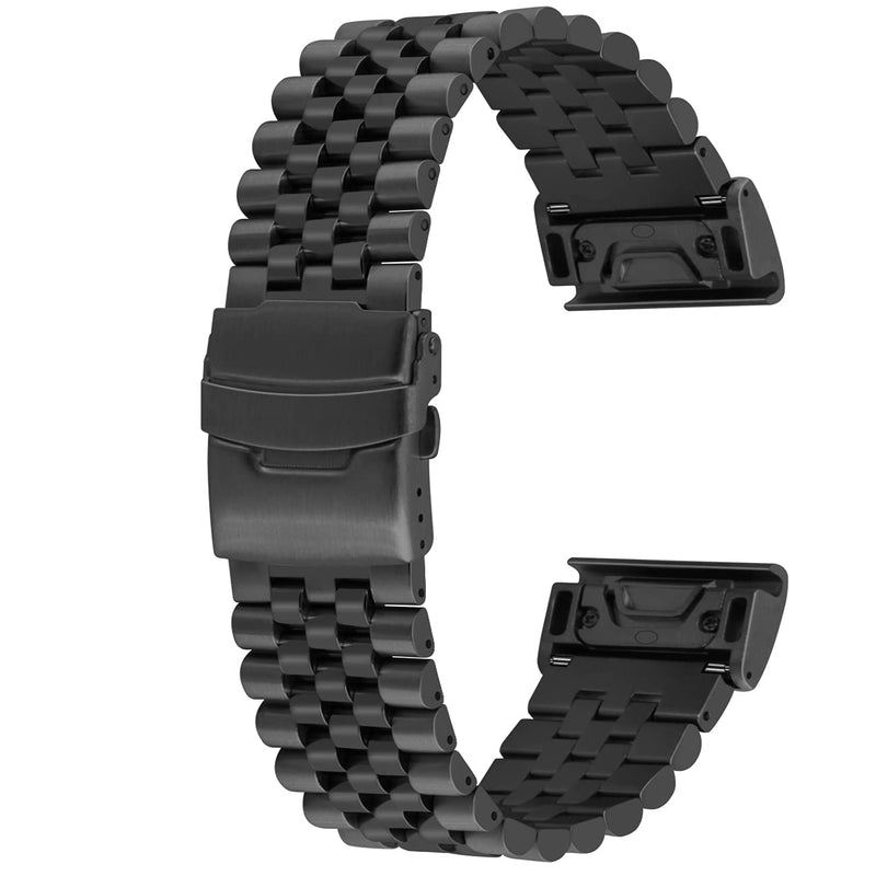 Yingshi 5 Round Strap Compatible for Garmin Fenix 6X 6X Pro Sapphire Editions Fenix 5X Plus Fenix 3 HR Sapphire 26mm Stainless Steel Watch Band Black - NewNest Australia