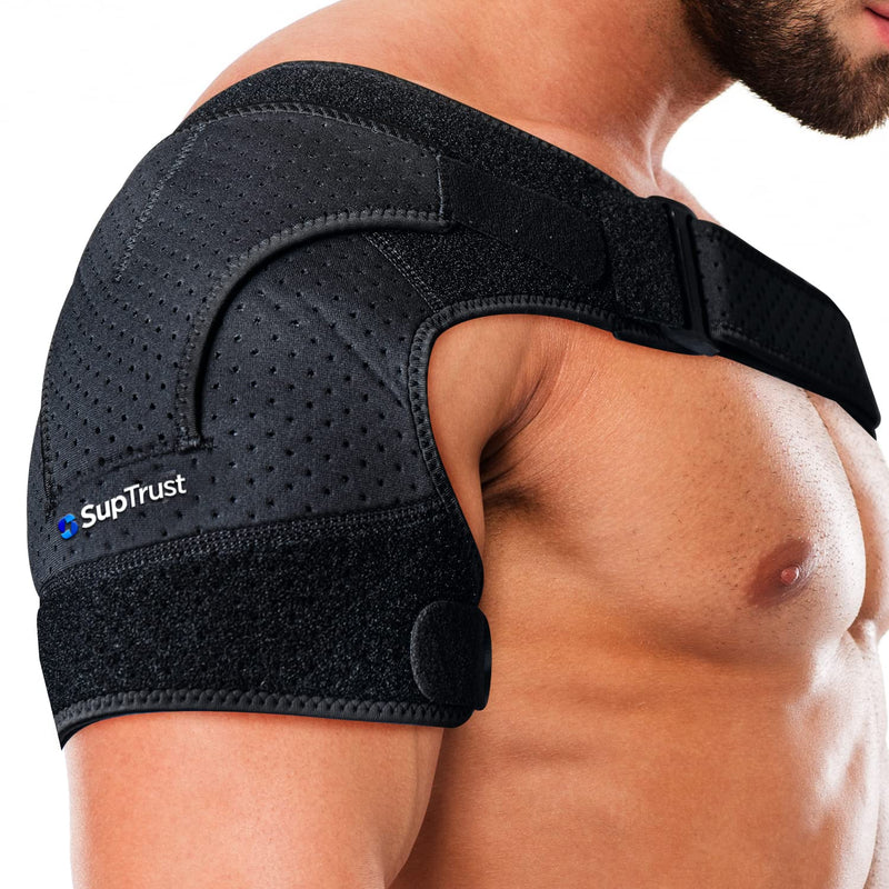 SUPTRUST Recovery Shoulder Brace for Men and Women, Shoulder Stability Support Brace, Adjustable Fit Sleeve Wrap, Relief for Shoulder Injuries and Tendonitis, One Size Regular Dark Black - NewNest Australia