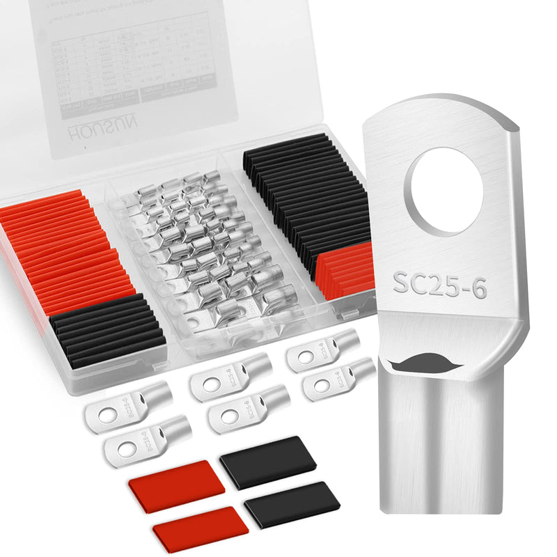 132 PCS Battery Terminal Connectors, 4 6 8 10 Gauge Wire Connectors, Battery Terminals, Tinned Cable Ends, Copper Wire Lugs for 4 6 8 10 AWG, Ring Terminals with Heat Shrink Tubing by HOUSUN - NewNest Australia
