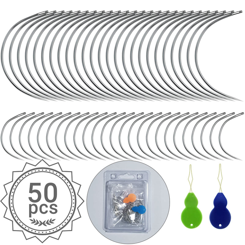 50 Pcs Curved Needles, Curved Sewing Needles for Leather Projects Carpet or Canvas Repairing Wig Making Upholstery Weaving Needles Embroidery Needles for Hand Sewing - NewNest Australia
