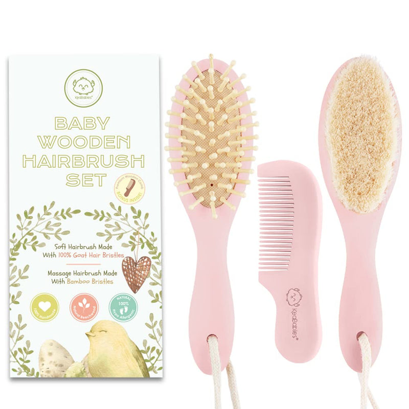 Baby Hair Brush - Natural Wooden Cradle Cap Brush with Soft Goat Bristle - Baby Brush Set for Newborns - Toddler Comb - Perfect Scalp Grooming Product for Infant, Toddler, Kids (Oval, Blush) Oval - NewNest Australia