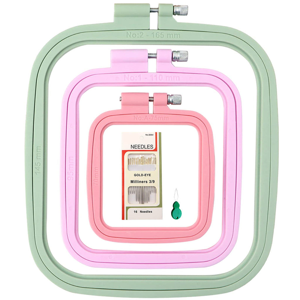 ZOCONE 3Pcs 3 Size Square Embroidery Hoops, ABS Plastic Embroidery Hoops Cross Stitch Hoops Embroidery Frames for Sewing, Needlework, Embroidery Projects (Size-3", 4.3", 6.5") Size-3", 4.3", 6.5" - NewNest Australia
