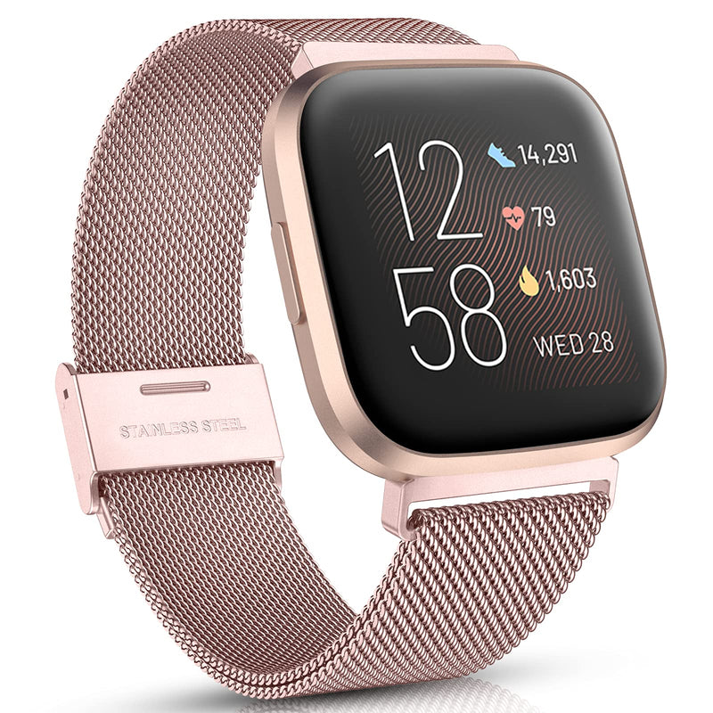 Maledan Metal Bands Compatible with Fitbit Versa/Fitbit Versa 2 Band for Women Men, Adjustable Stainless Steel Mesh Loop Bracelet Wristbands for Fitbit Versa 2/Versa/Versa Lite SE, Rose Gold Rose Gold (Fits for 6.0"-8.0") - NewNest Australia