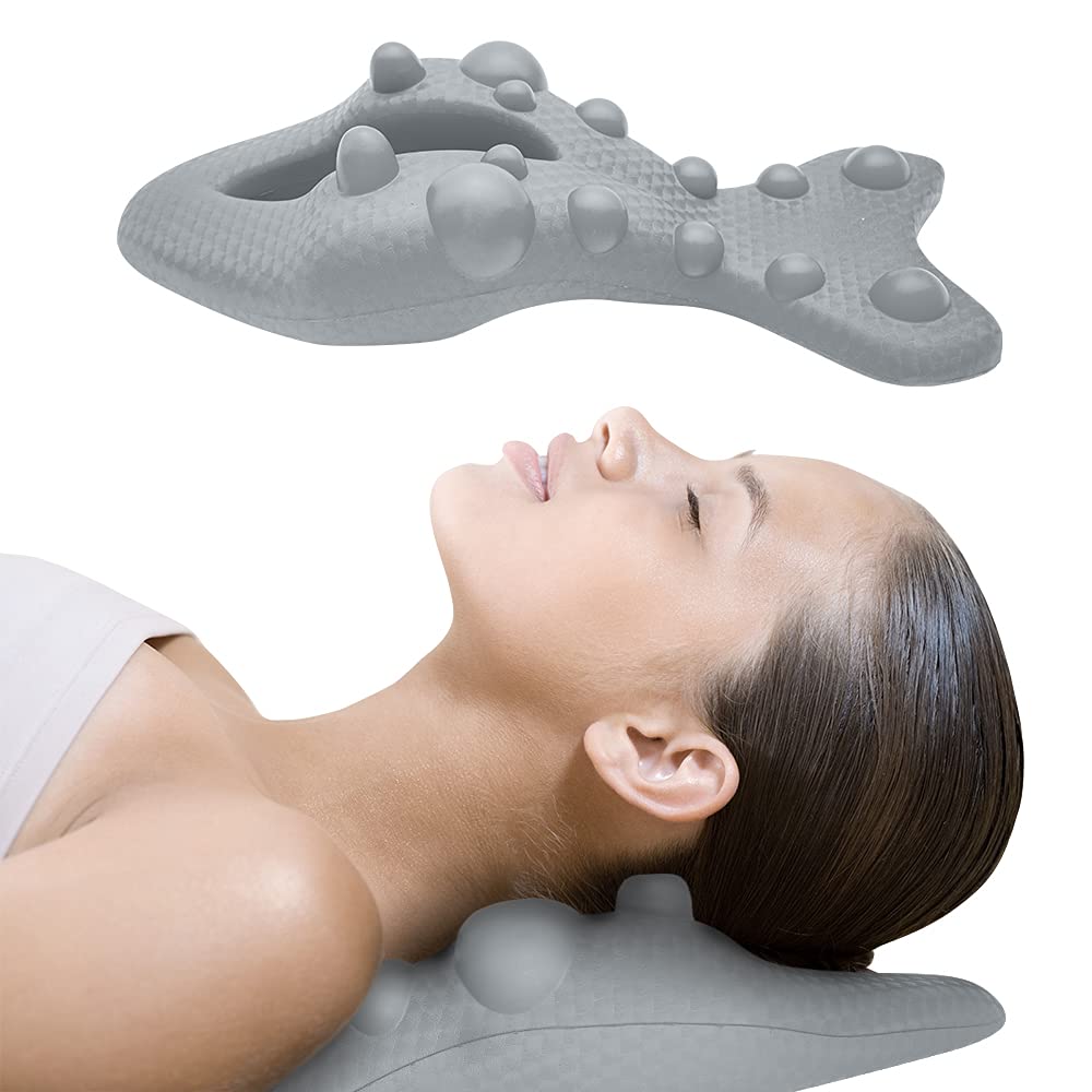 AmazeFan Cervical Neck Traction Device, Neck and Shoulder Relaxer with Massage Points, Cervical Pillow for TMJ Pain Relief and Cervical Spine Alignment (Gray) Gray - NewNest Australia