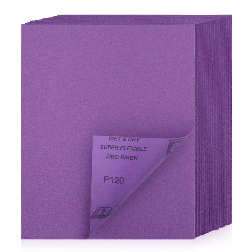 Sandpaper 120 Grit 20 PCS, Wet Dry Sanding Sheets 9 x 11 Inch, Purple Alumina Abrasive Sand Paper for Wood, Metal, Drywall, Resin, Automotive Sanding, Polishing, Grinding, by POLIWELL b-120 Grit - NewNest Australia