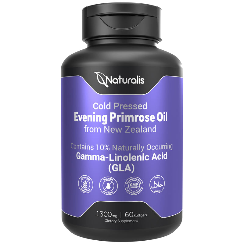 Naturalis Evening Primrose Oil (1300mg) | 100% Natural from New Zealand | Non-GMO, Soy & Gluten Free, Zero Filler | 60 Softgels 60 Count (Pack of 1) - NewNest Australia