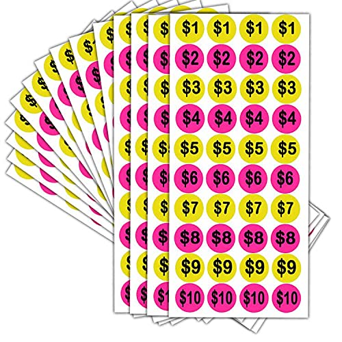 YOUOK Price Stickers,1 Inch Fluorescent Yellow Pink Round Circle Dots Labels,500 Pcs Adhesive Pricing Stickers Labels (YOUOK080665855) - NewNest Australia