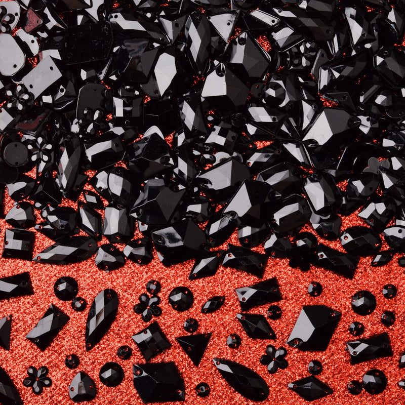 Umillars 500 Pieces Mixed Acrylic Sew on Flatback Rhinestones Crystal Acrylic Gems Diamante for Crafts DIY Dress Clothes Shoes Bag Decorations (Black) Black - NewNest Australia