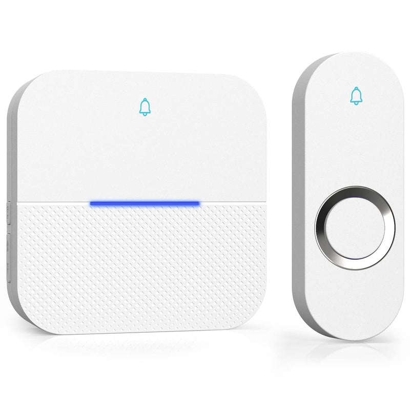 AIDA Lighted Wireless Doorbell, Home Waterproof Doorbell 1,000ft Range, 5 Volume Levels with 58 Doorbell Chimes & LED Flash (White, Doorbell with 1 Button & 1 Receiver) - NewNest Australia