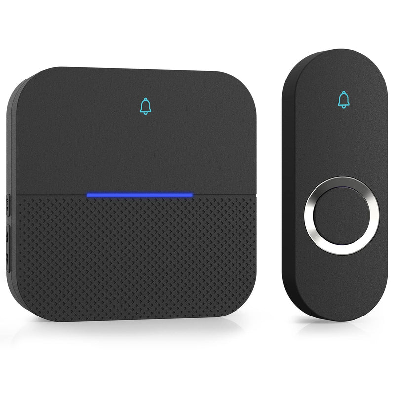 AIDA Lighted Wireless Doorbell, Home Waterproof Doorbell 1,000ft Range, 5 Volume Levels with 58 Doorbell Chimes & LED Flash (Black, Doorbell with 1 Button & 1 Receiver) - NewNest Australia