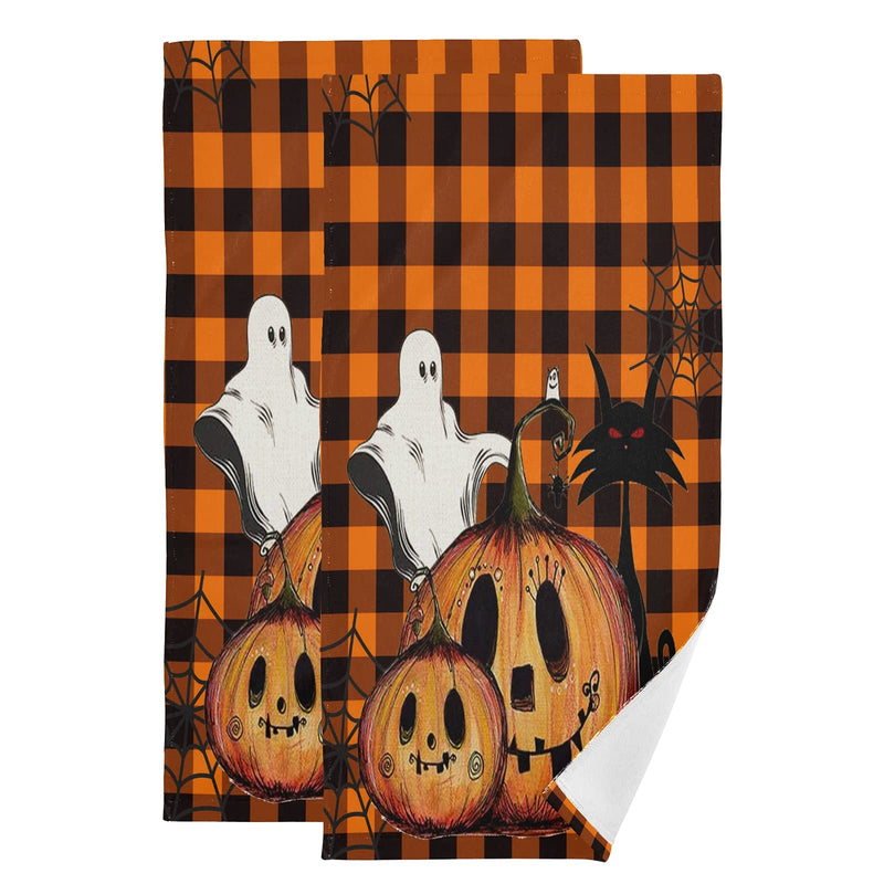 Happy Halloween Fall Pumpkin Hand Bath Towel Highly Absorbent Soft Hanging Towels Spooky Ghost Black Cat Buffalo Plaid Kitchen Dish Towel Set Washcloth 2pcs - NewNest Australia