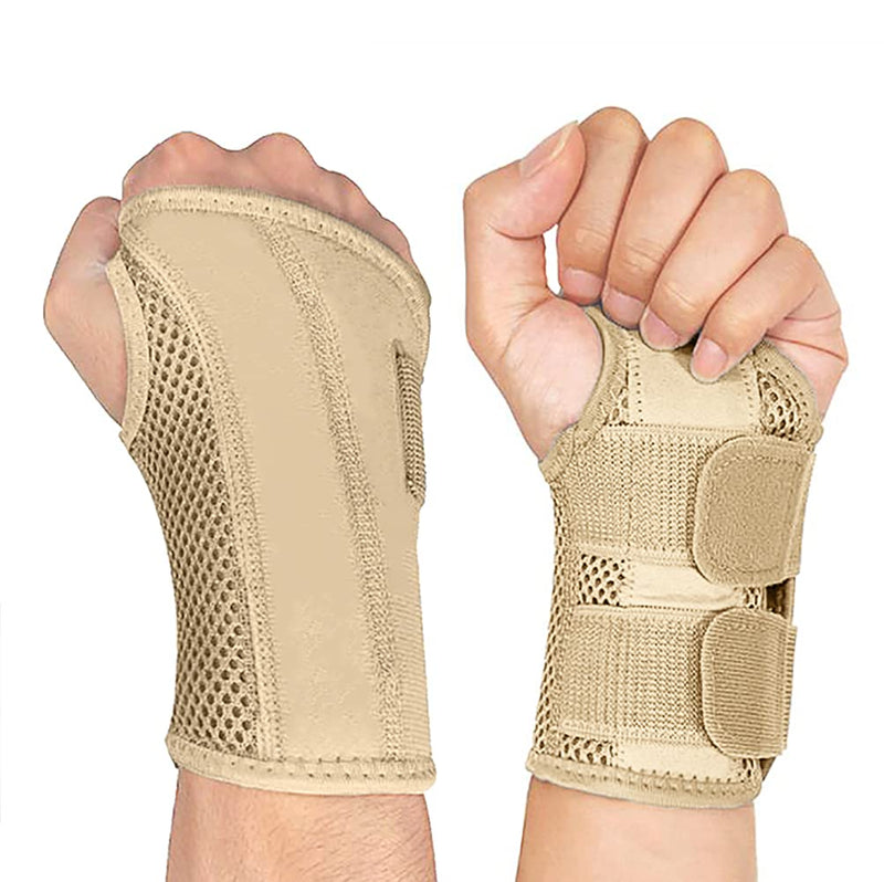 NuCamper Wrist Brace Carpal Tunnel Right Left Hand for Men Women, Night Wrist Sleep Supports Splints Arm Stabilizer with Compression Sleeve Adjustable Straps,for Tendonitis Arthritis Pain Relief (Left Hand-Beige, Small/Medium (Pack of 1)) Left Hand-Beige - NewNest Australia
