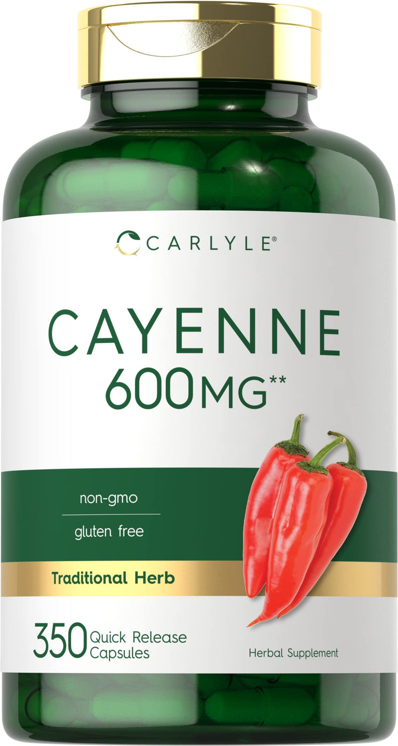 Cayenne Pepper Capsules 600mg | 350 Pills | Non-GMO, Gluten Free Supplement | by Carlyle - NewNest Australia