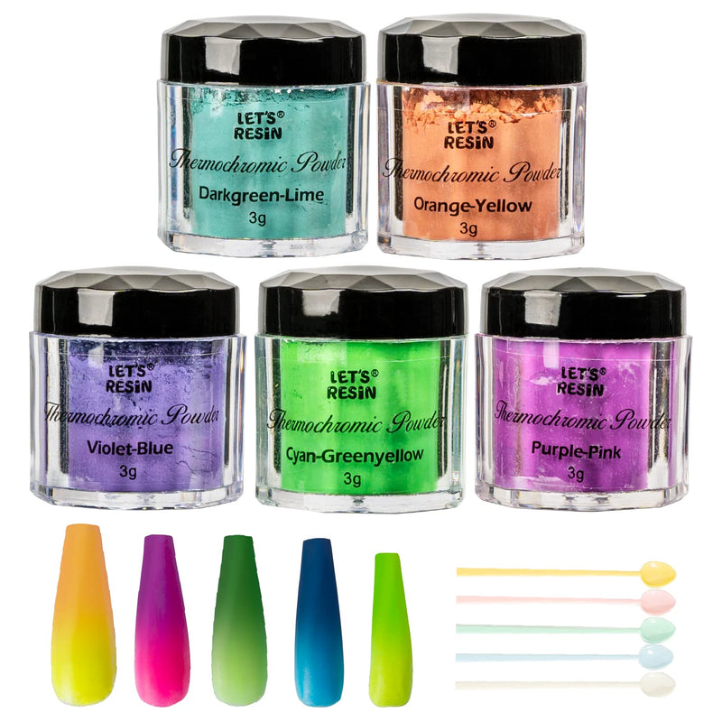 LET'S RESIN Thermochromic Pigment Powder Temperature Activated That Changes at 88°F-5 Colors Changing Powder for Nail Polish, Paint, Slime, Epoxy, Resin, Ink, Fabric Art, Casting-3 Gram Each - NewNest Australia