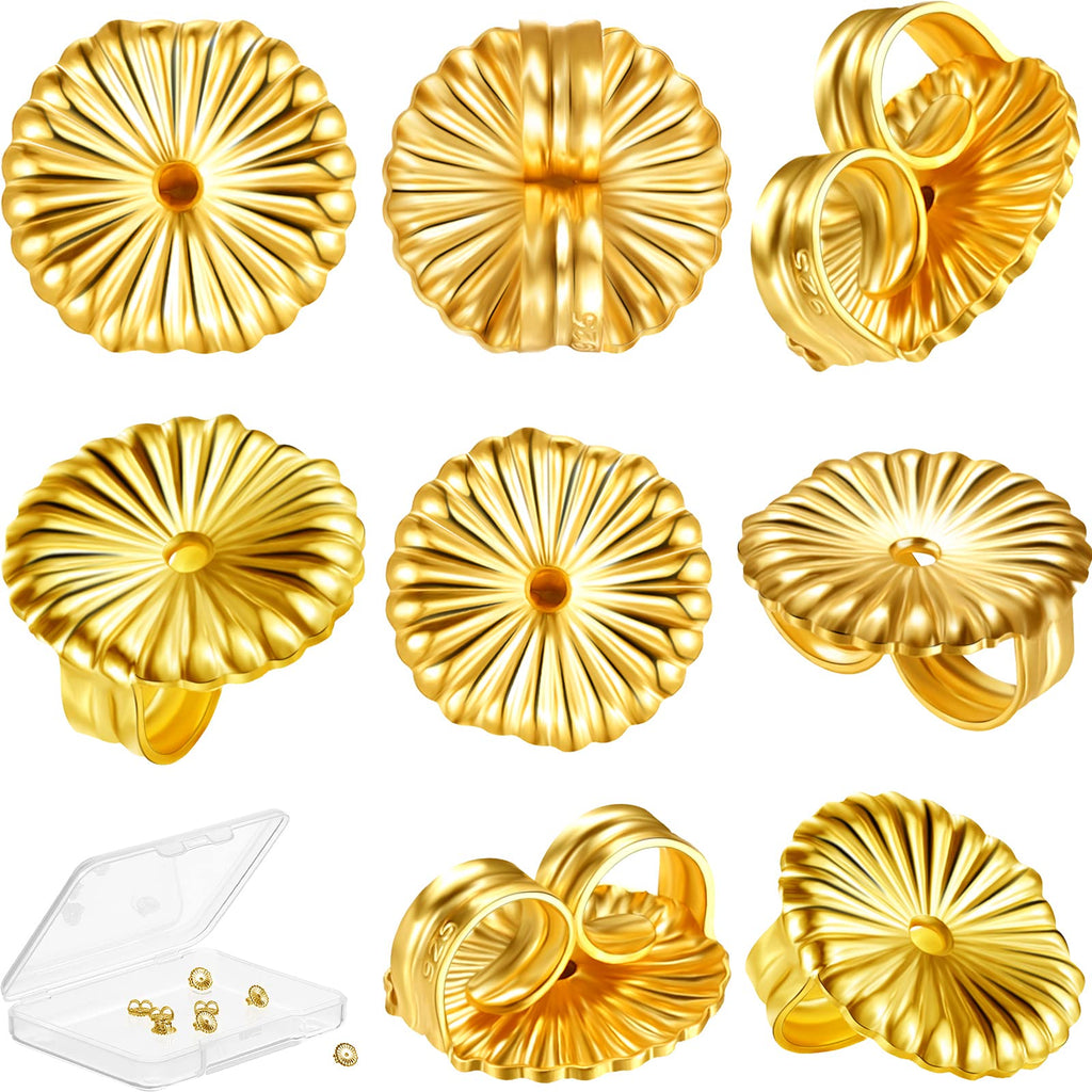 8 Pieces Jumbo Earring Backs Large Earring Backs Secure Earring Lifters Backs Adjustable Earring Backs for Droopy Ear Heavy Support (6 mm, Gold) 6 mm - NewNest Australia