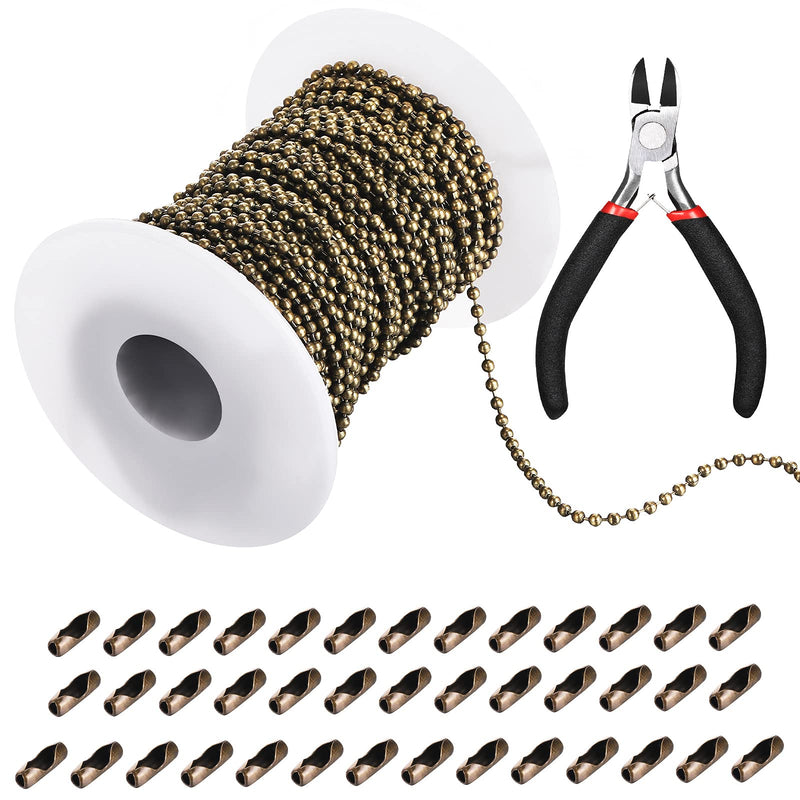 65 Feet Stainless Steel Ball Chains, 2.4 mm Stainless Diameter Ball Bead Chain with 40 Pieces Bead Connector Clasp and Plier for Necklace Hanging Ornament Key Chain Tags (Bronze) 0.1 Inch/ 2.4 mm Bronze - NewNest Australia