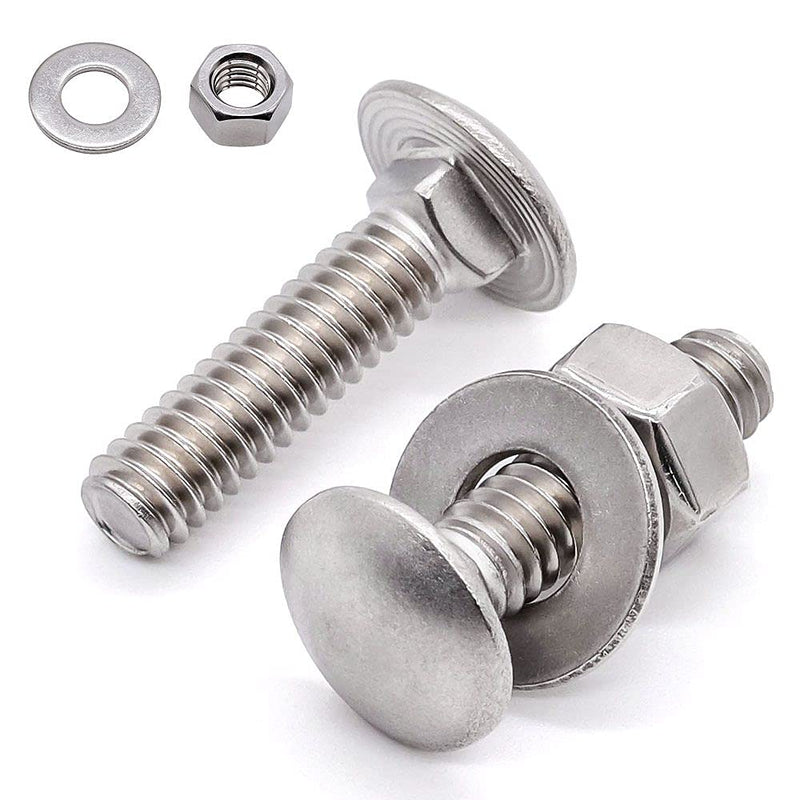 Glvaner (10 Sets) 1/4-20 x 1-1/4" Stainless Steel Carriage Bolts Screws Round Head Square Neck and Hex Nuts & Flat Washers 304 Stainless Steel 18-8 Full Thread Coverage 1/4-20 x 1-1/4" (10 Sets) - NewNest Australia